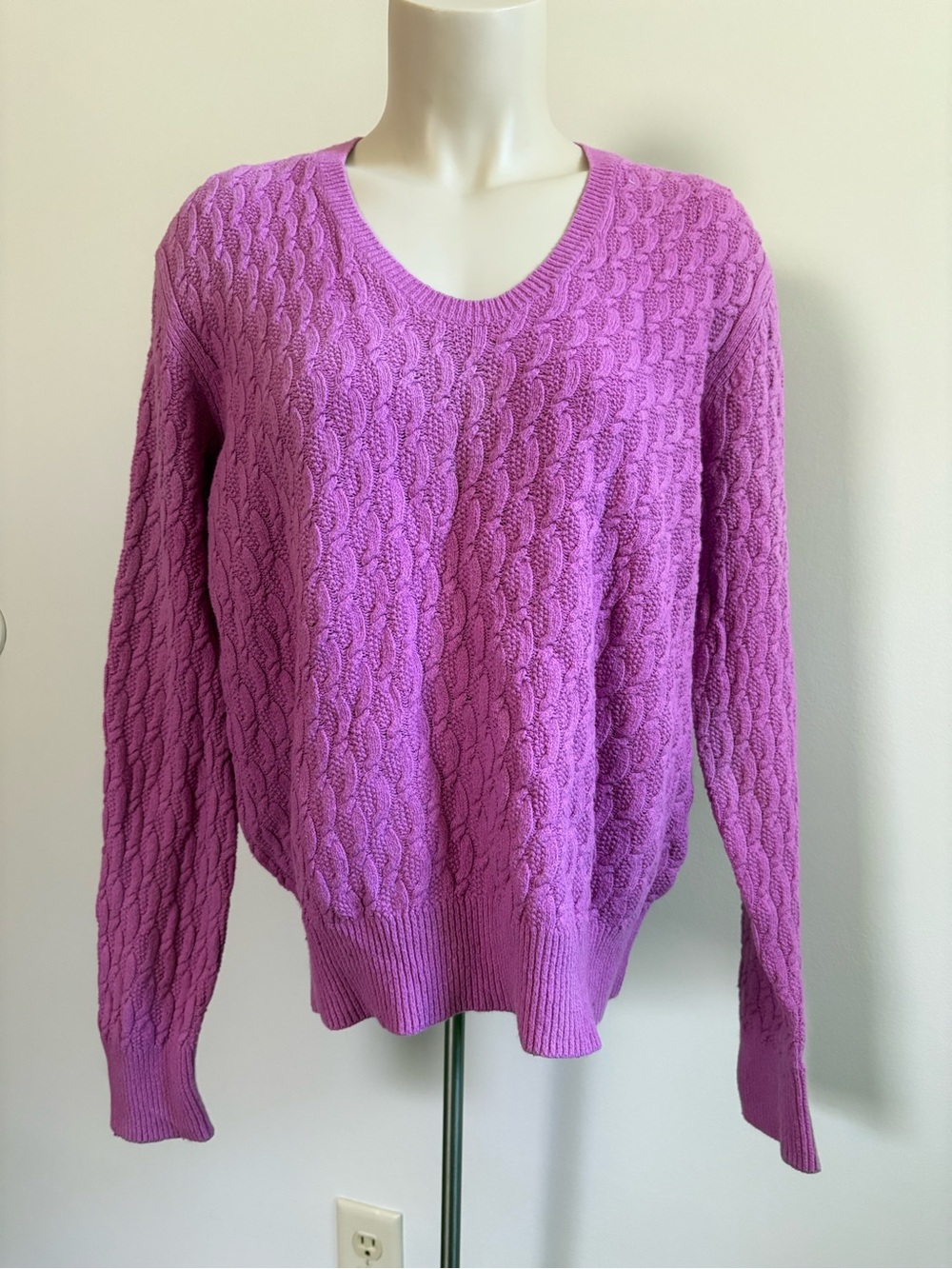 Lands' End Purple Women's Drifter Cable V-Neck Sweater Size XL
